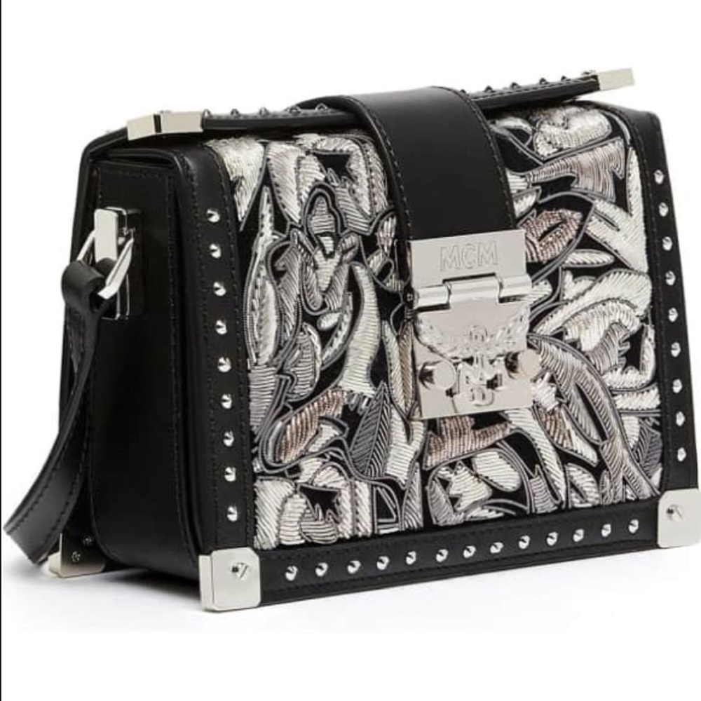 Authentic MCM Mini Mitte Brocade Leather Crossbody